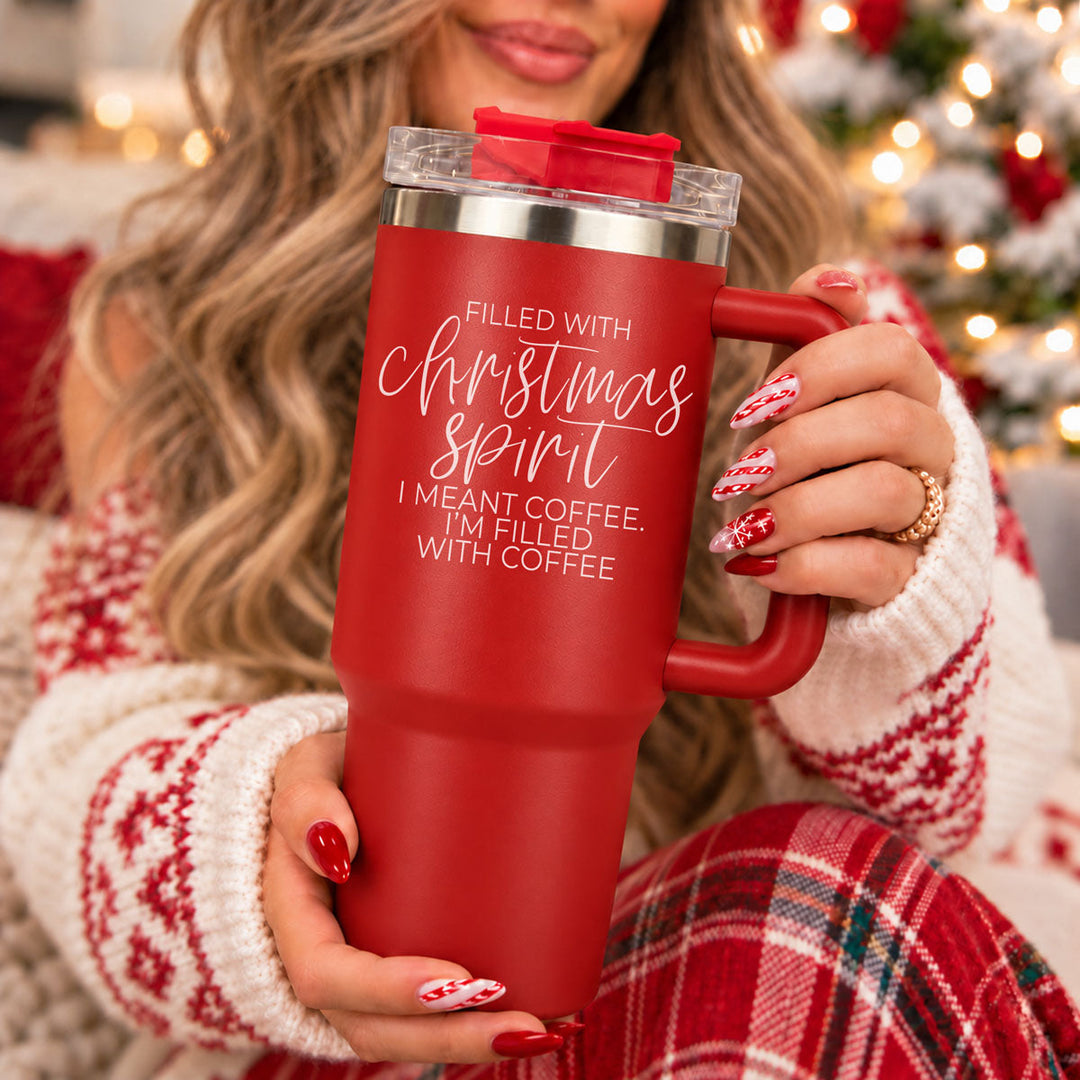 Christmas Spirit Insulated Tumbler 40oz Handle Lid Straw Holiday Great Gift Idea
