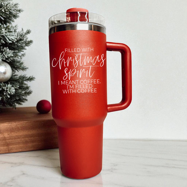 Christmas Spirit Insulated Tumbler 40oz Handle Lid Straw Holiday Great Gift Idea