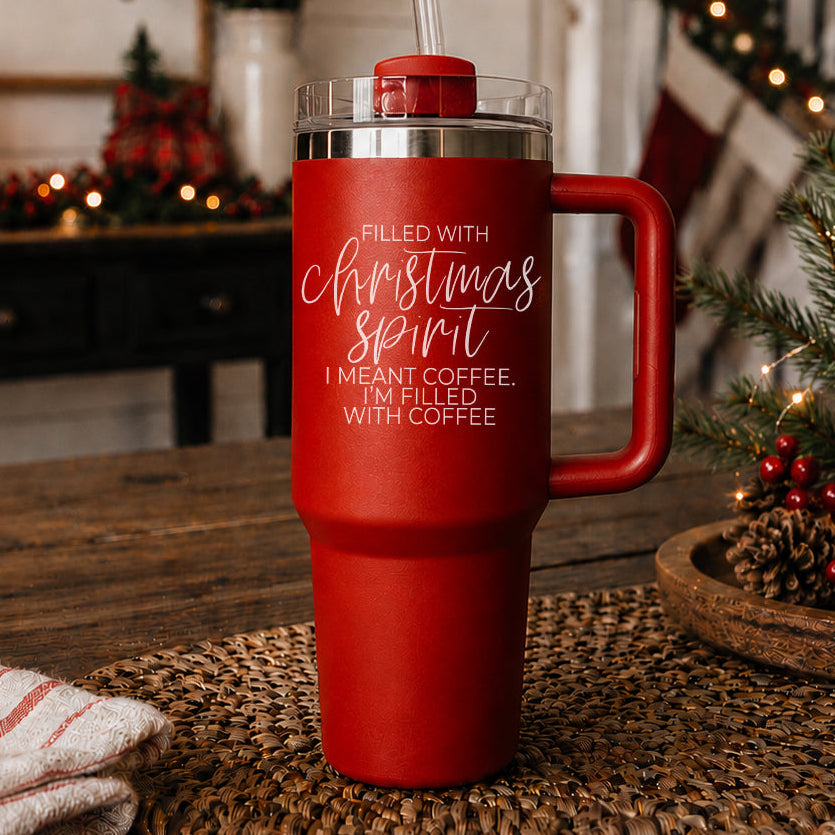 Christmas Spirit Insulated Tumbler 40oz Handle Lid Straw Holiday Great Gift Idea