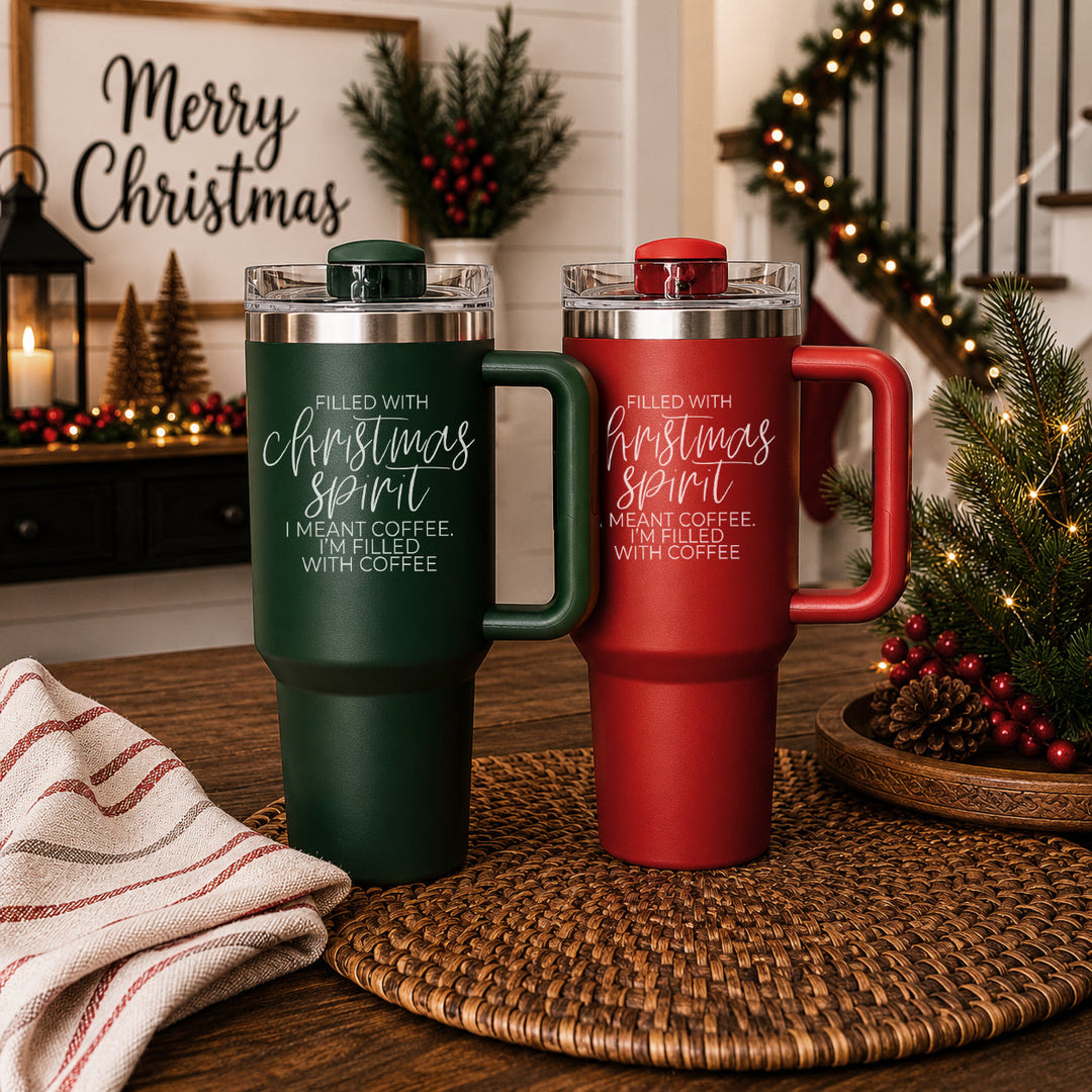 Christmas Spirit Insulated Tumbler 40oz Handle Lid Straw Holiday Great Gift Idea