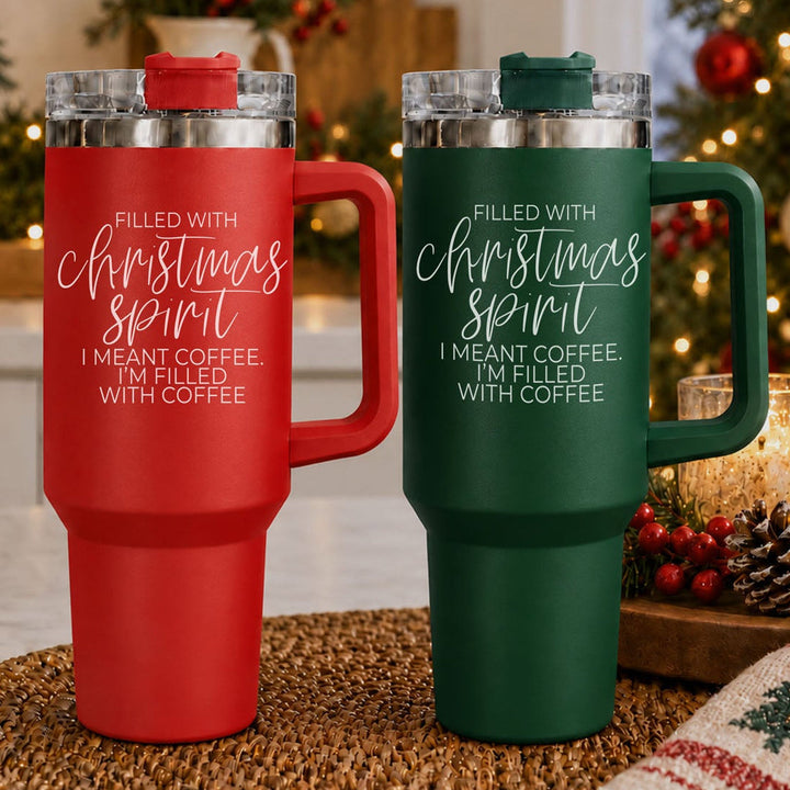 Christmas Spirit Insulated Tumbler 40oz Handle Lid Straw Holiday Great Gift Idea