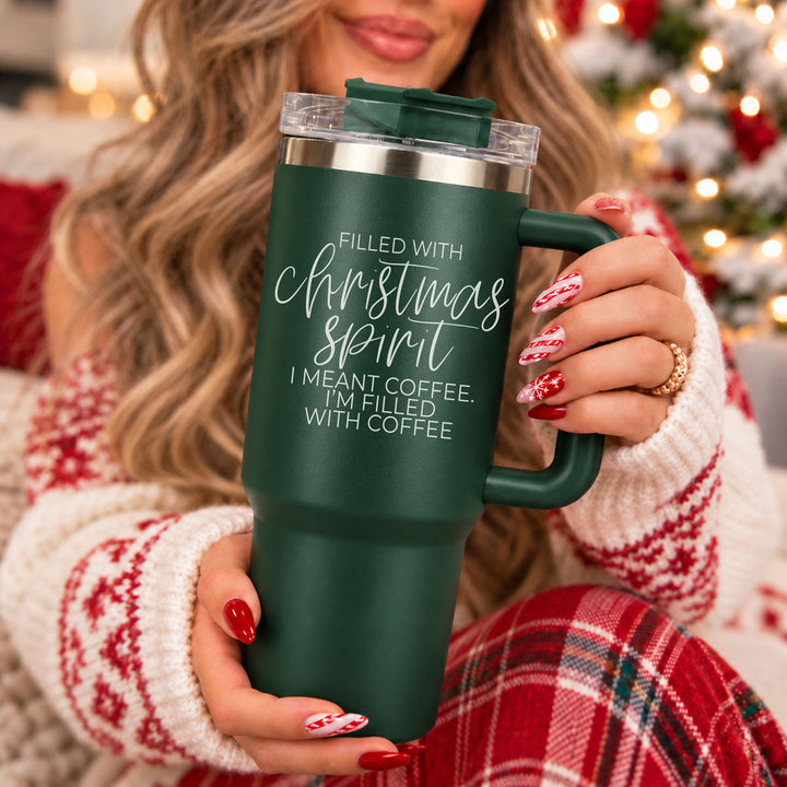 Christmas Spirit Insulated Tumbler 40oz Handle Lid Straw Holiday Great Gift Idea