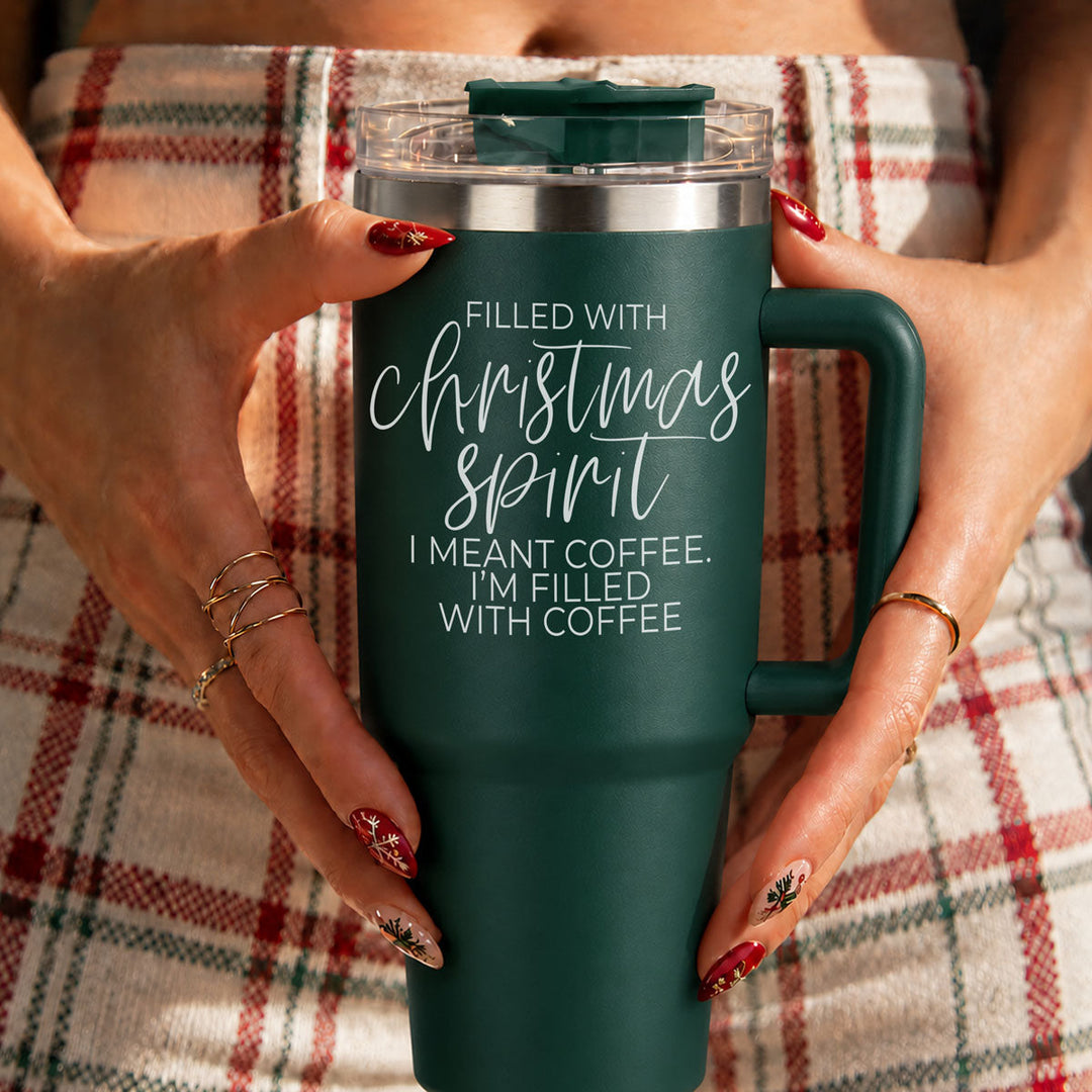 Christmas Spirit Insulated Tumbler 40oz Handle Lid Straw Holiday Great Gift Idea