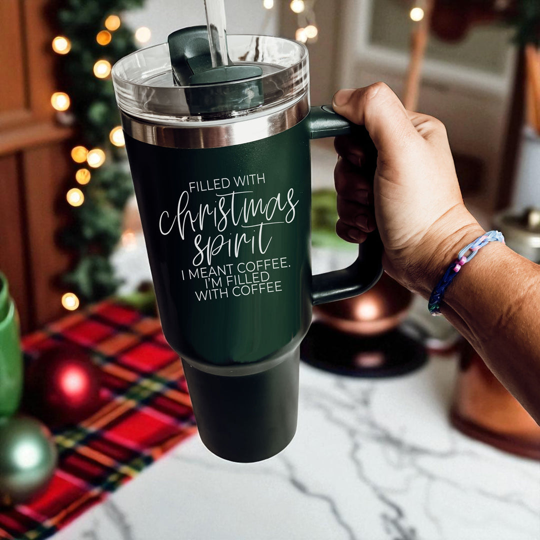 Christmas Spirit Insulated Tumbler 40oz Handle Lid Straw Holiday Great Gift Idea