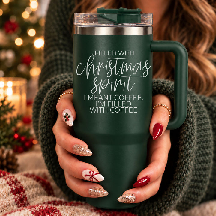Christmas Spirit Insulated Tumbler 40oz Handle Lid Straw Holiday Great Gift Idea