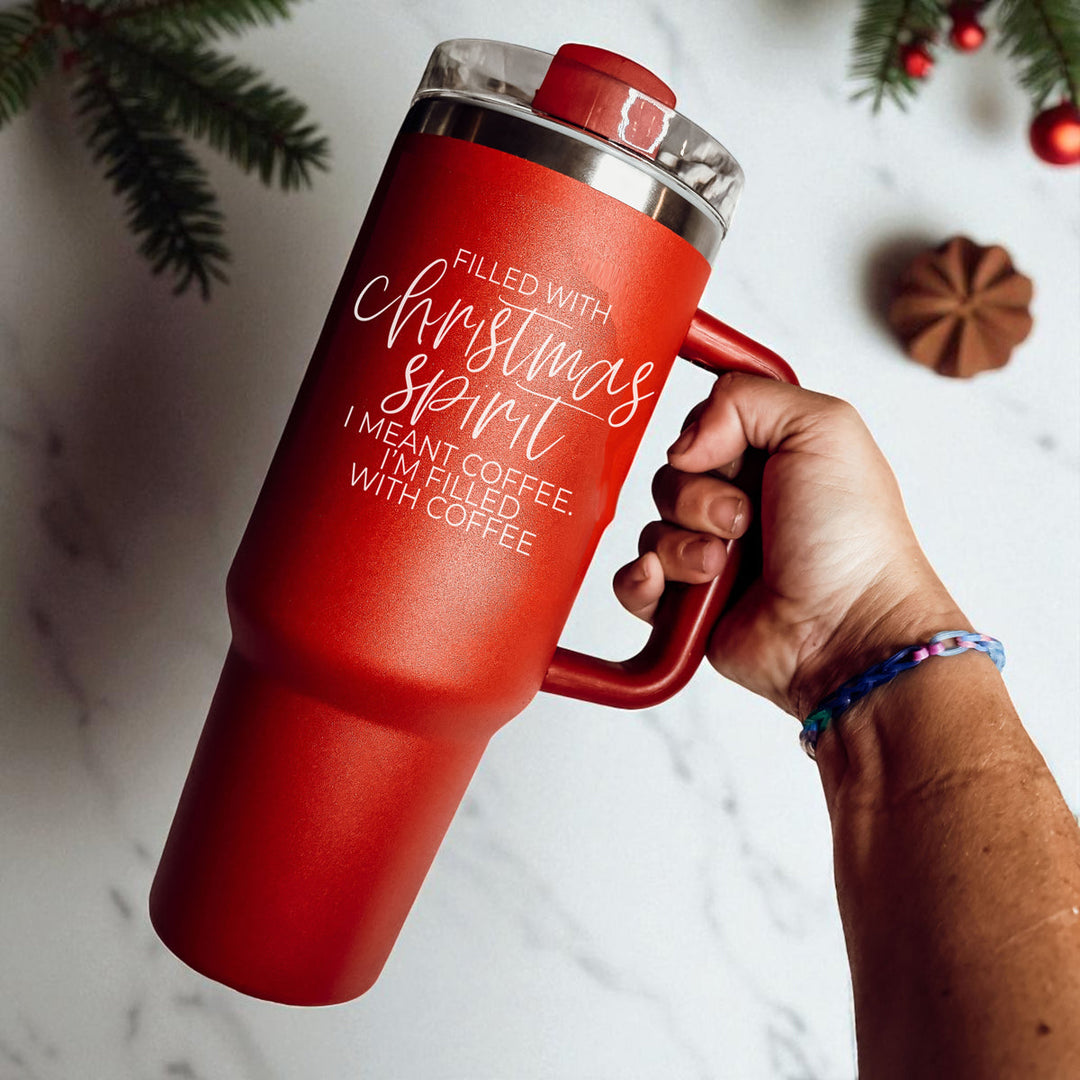 Christmas Spirit Insulated Tumbler 40oz Handle Lid Straw Holiday Great Gift Idea