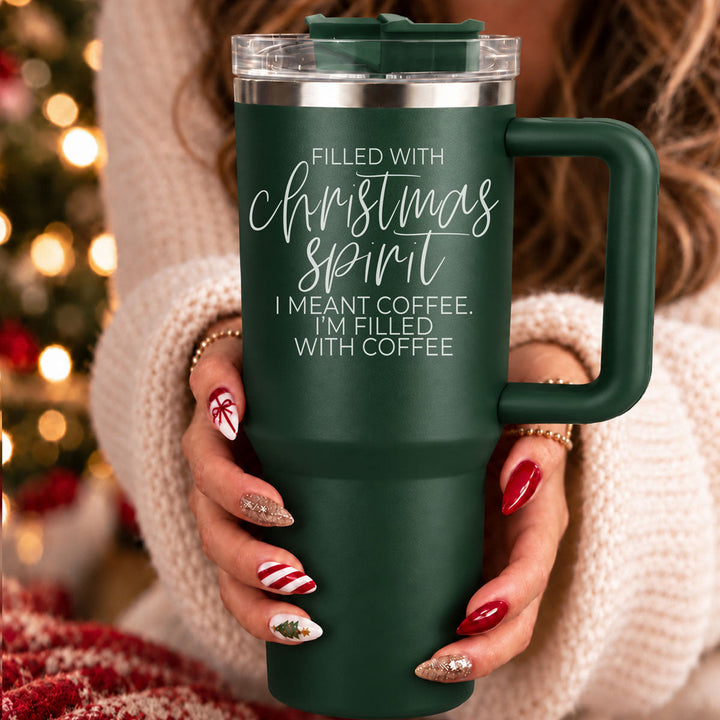 Christmas Spirit Insulated Tumbler 40oz Handle Lid Straw Holiday Great Gift Idea