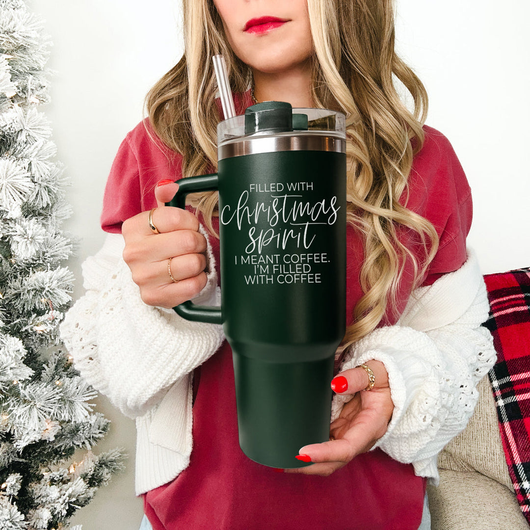 Christmas Spirit Insulated Tumbler 40oz Handle Lid Straw Holiday Great Gift Idea
