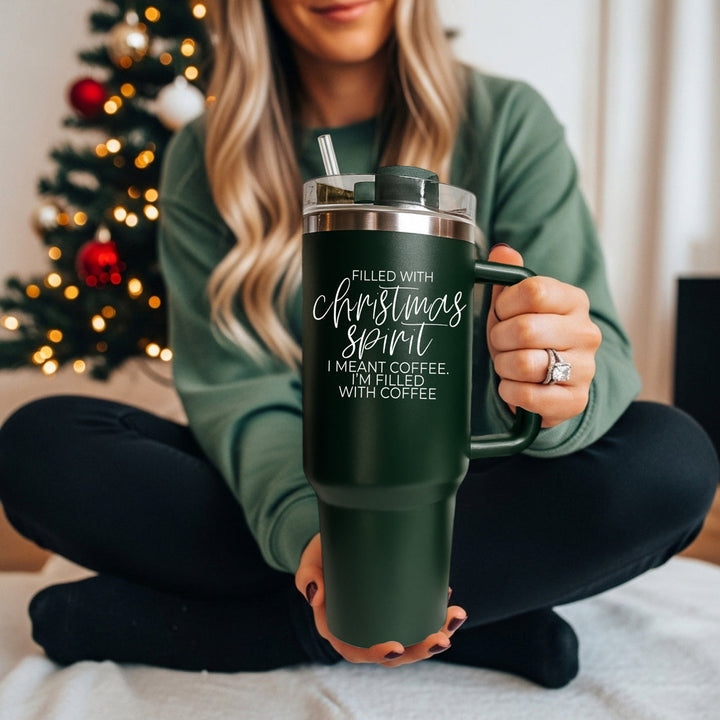 Christmas Spirit Insulated Tumbler 40oz Handle Lid Straw Holiday Great Gift Idea