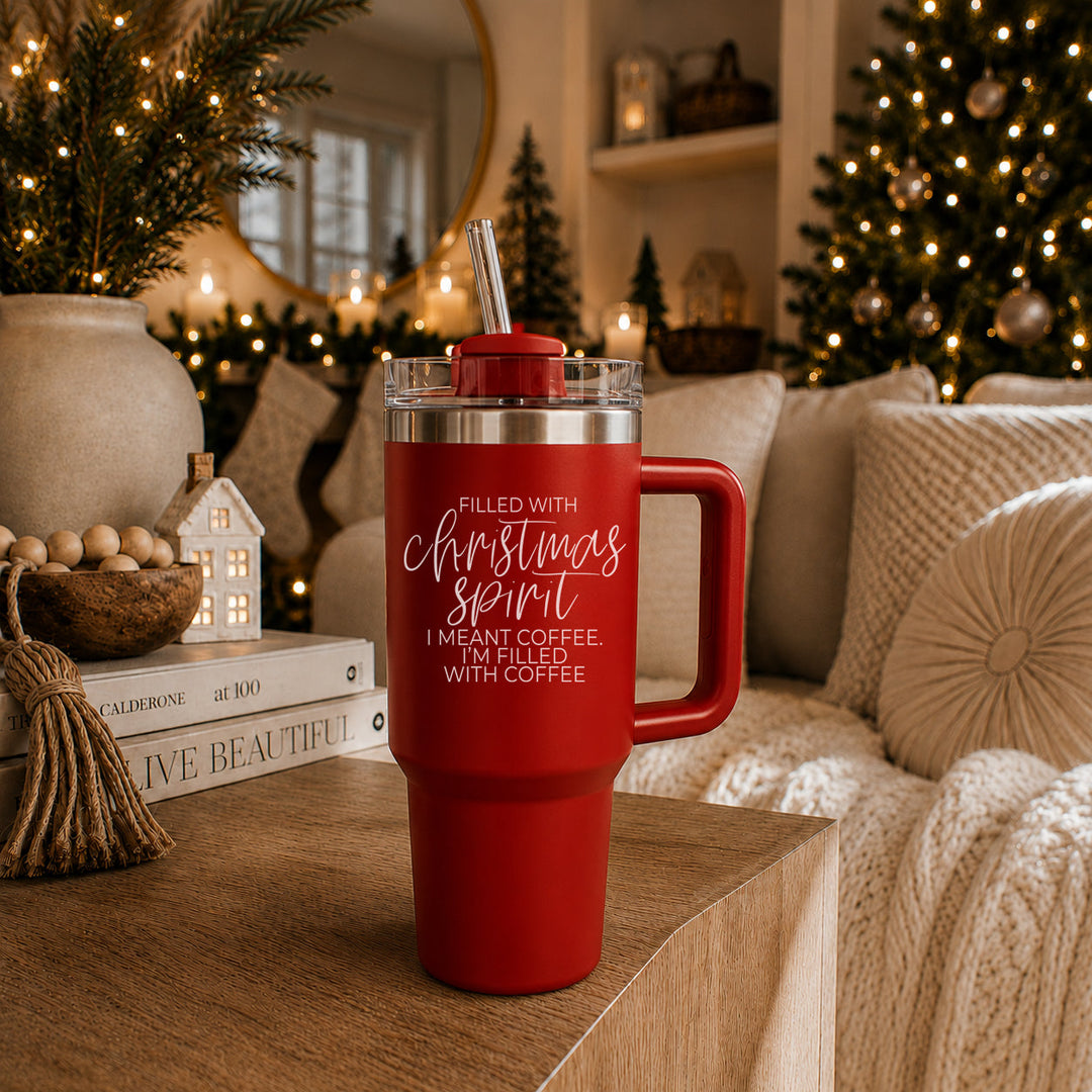 Christmas Spirit Insulated Tumbler 40oz Handle Lid Straw Holiday Great Gift Idea