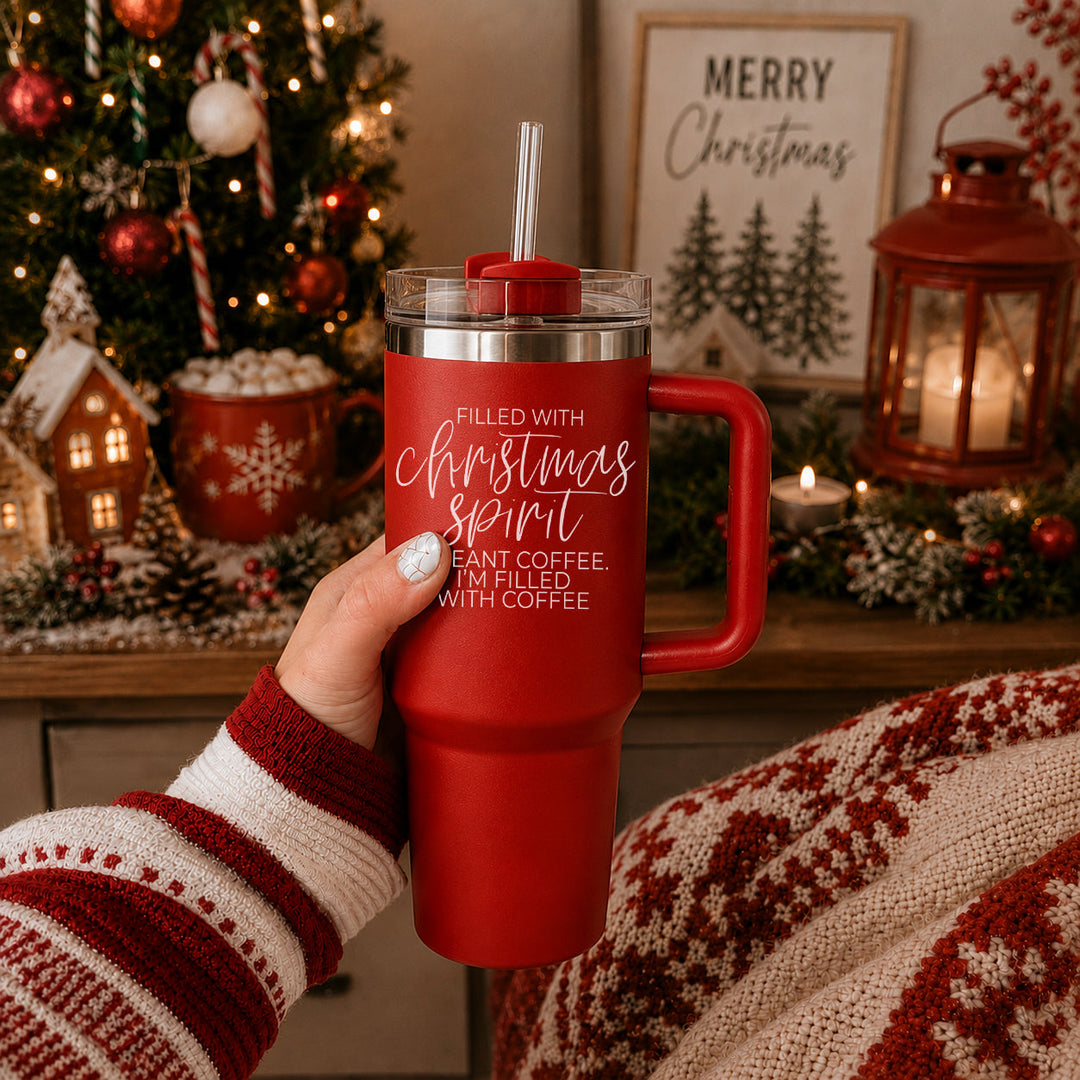 Christmas Spirit Insulated Tumbler 40oz Handle Lid Straw Holiday Great Gift Idea