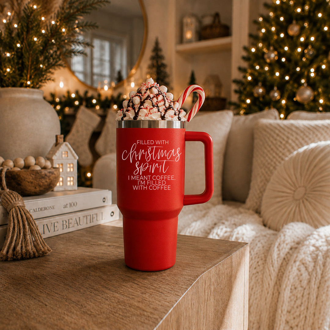 Christmas Spirit Insulated Tumbler 40oz Handle Lid Straw Holiday Great Gift Idea