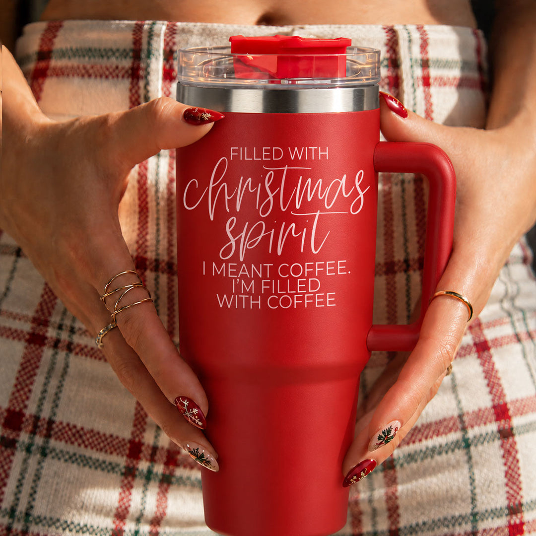 Christmas Spirit Insulated Tumbler 40oz Handle Lid Straw Holiday Great Gift Idea