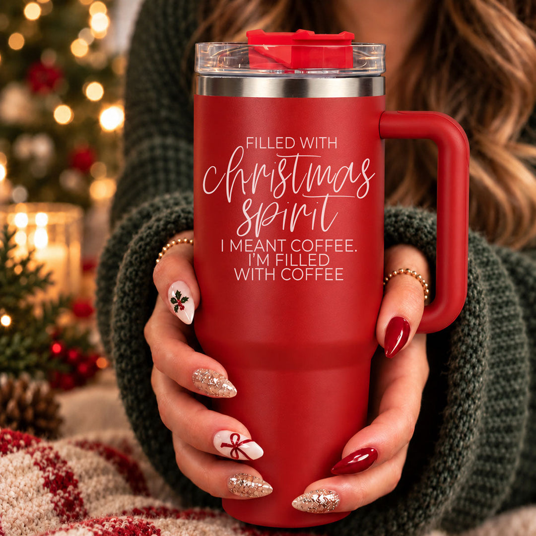 Christmas Spirit Insulated Tumbler 40oz Handle Lid Straw Holiday Great Gift Idea