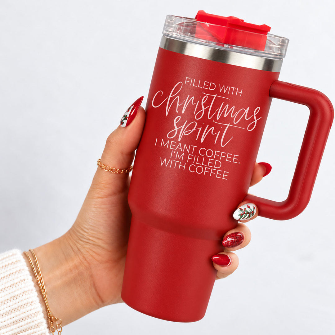 Christmas Spirit Insulated Tumbler 40oz Handle Lid Straw Holiday Great Gift Idea