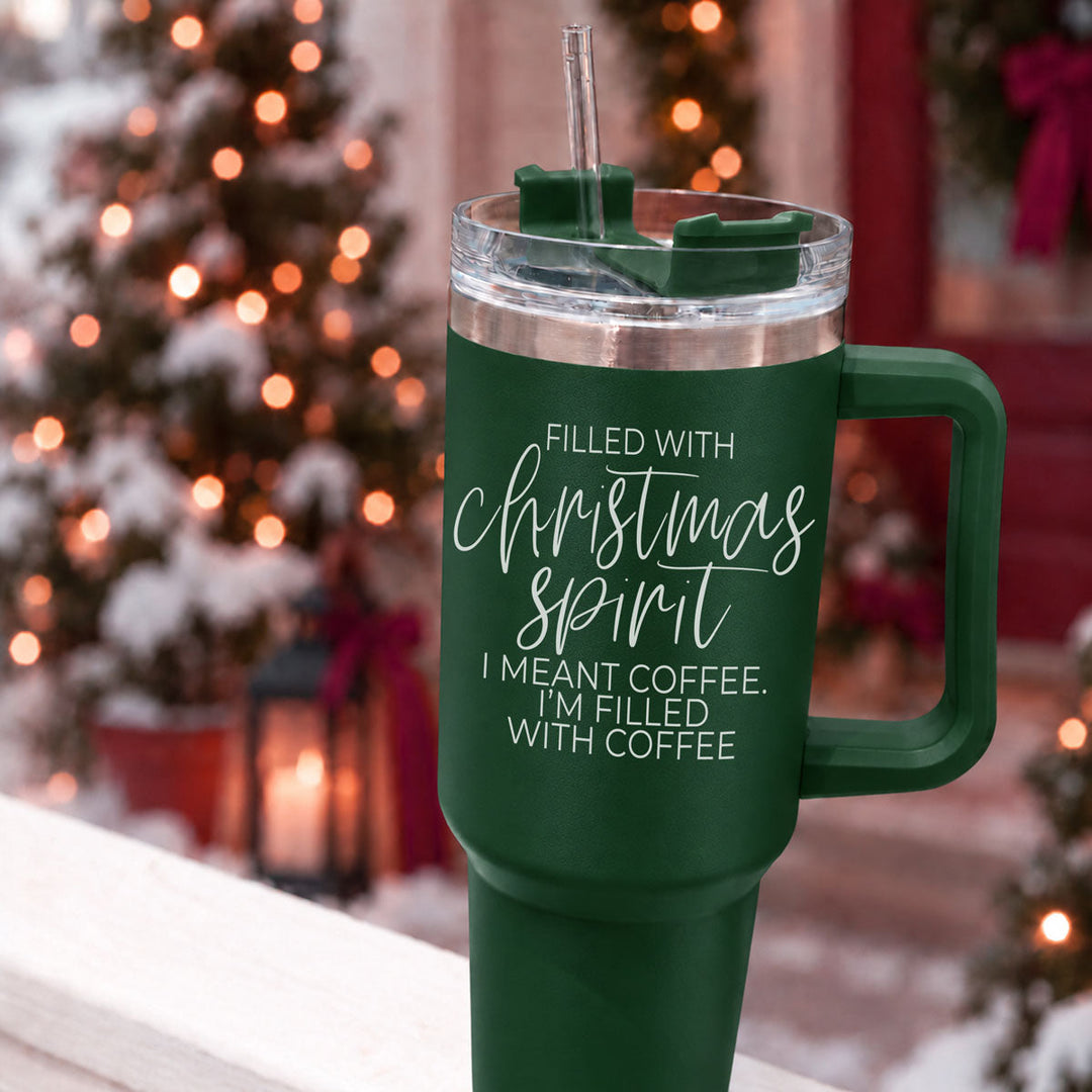 Christmas Spirit Insulated Tumbler 40oz Handle Lid Straw Holiday Great Gift Idea