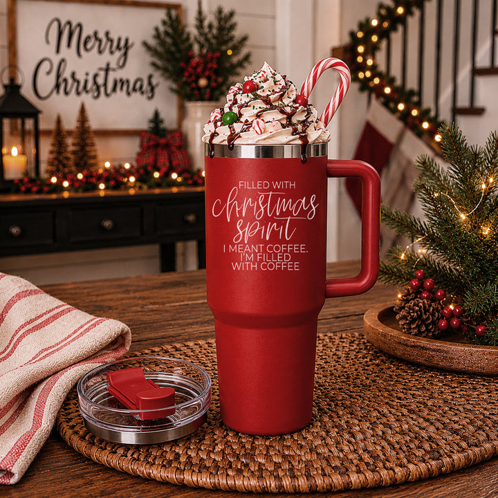 Christmas Spirit Insulated Tumbler 40oz Handle Lid Straw Holiday Great Gift Idea