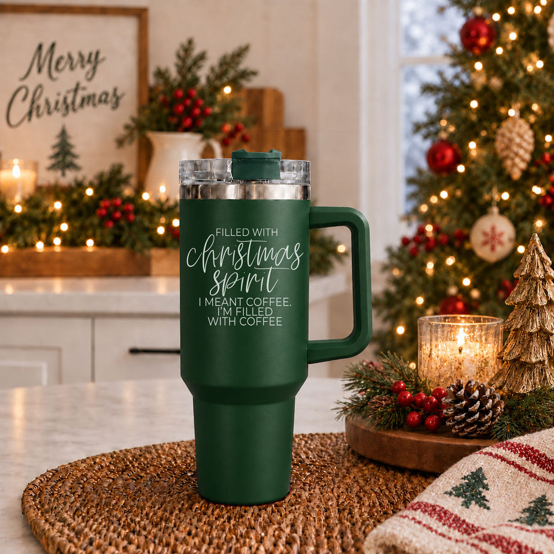 Christmas Spirit Insulated Tumbler 40oz Handle Lid Straw Holiday Great Gift Idea