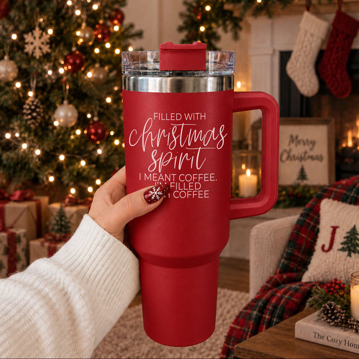 Christmas Spirit Insulated Tumbler 40oz Handle Lid Straw Holiday Great Gift Idea