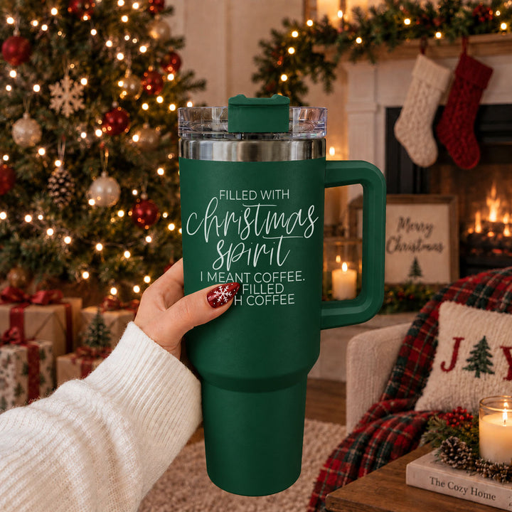 Christmas Spirit Insulated Tumbler 40oz Handle Lid Straw Holiday Great Gift Idea