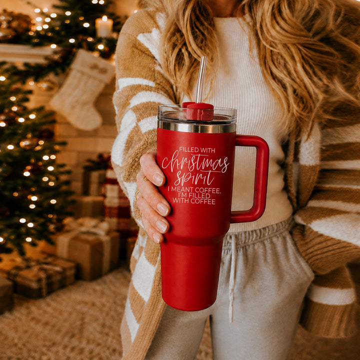 Christmas Spirit Insulated Tumbler 40oz Handle Lid Straw Holiday Great Gift Idea