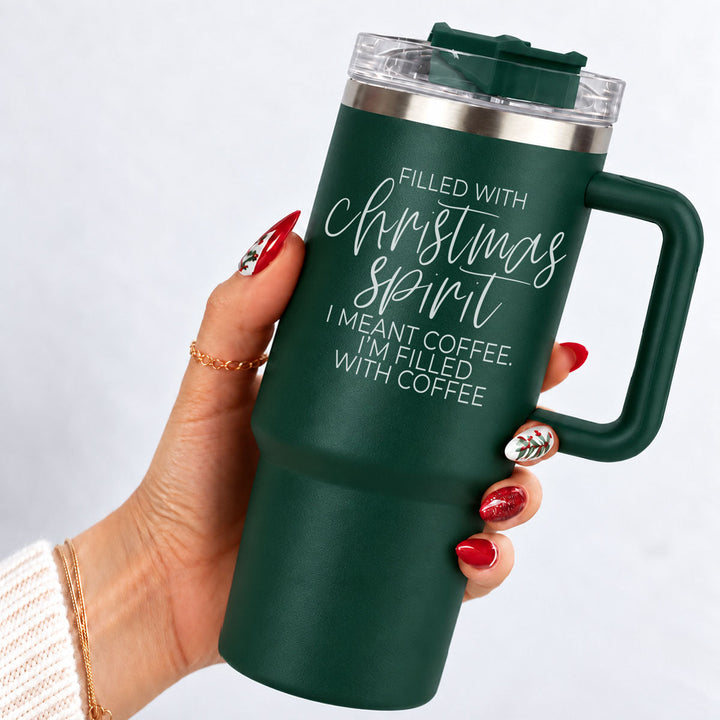 Christmas Spirit Insulated Tumbler 40oz Handle Lid Straw Holiday Great Gift Idea