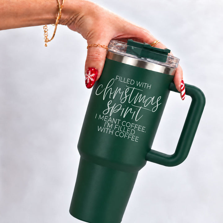 Christmas Spirit Insulated Tumbler 40oz Handle Lid Straw Holiday Great Gift Idea