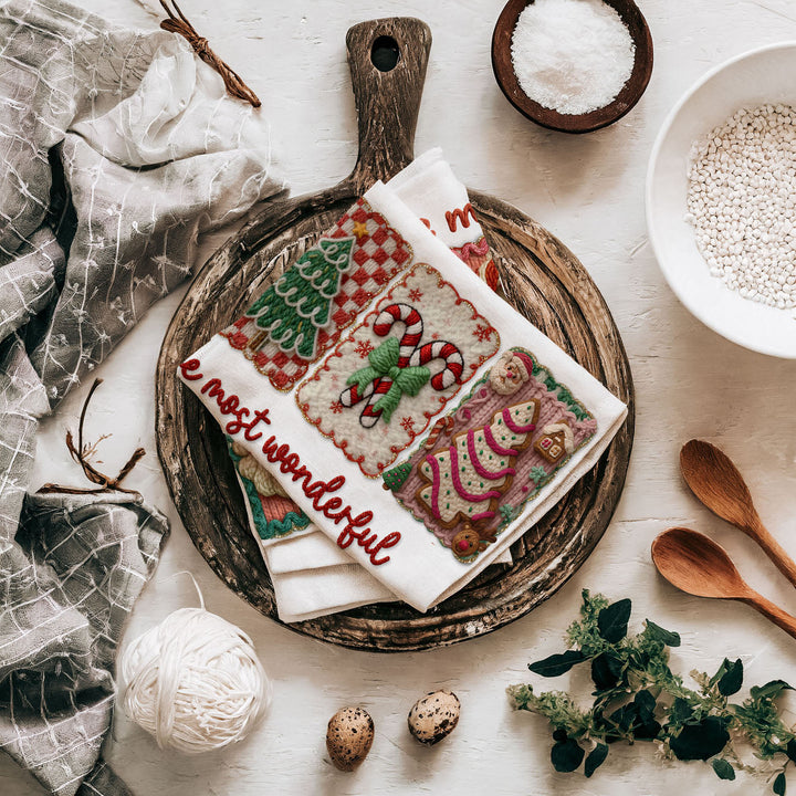 Wonderful Time Crochet Print Christmas Kitchen Tea Towel Decor Fun Gifts for Her