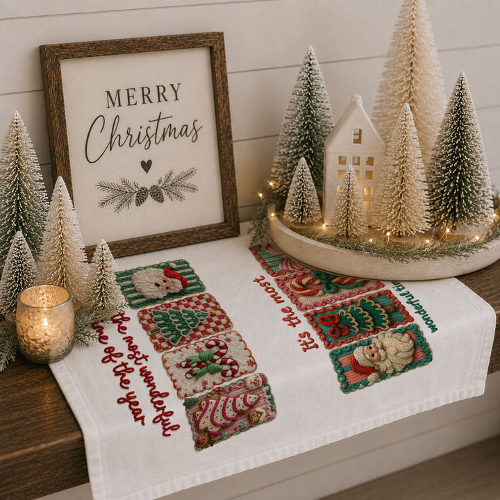 Wonderful Time Crochet Print Christmas Kitchen Tea Towel Decor Fun Gifts for Her