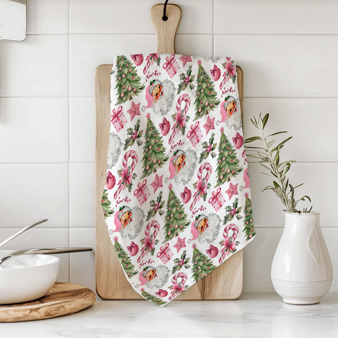 Pretty in Pinkmas Christmas Kitchen Tea Towel Pink Holiday Decor Great Gift Idea