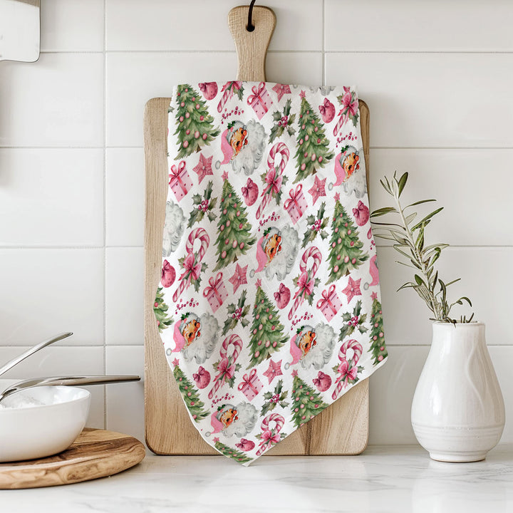 Pretty in Pinkmas Christmas Kitchen Tea Towel Pink Holiday Decor Great Gift Idea