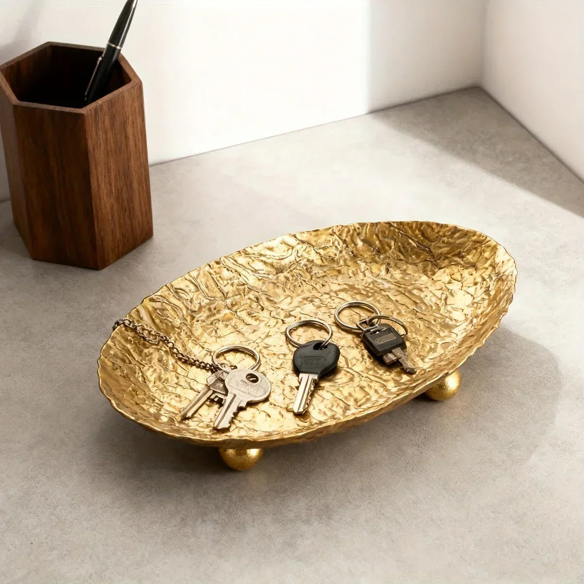 Storage Tray - Hammered Golden Metal