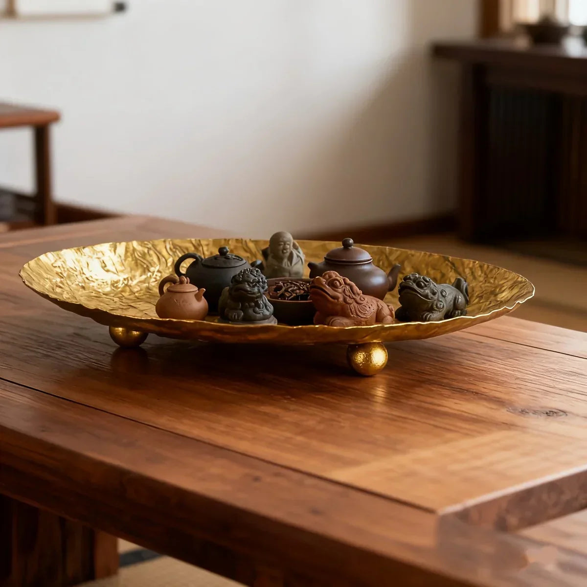 Storage Tray - Hammered Golden Metal