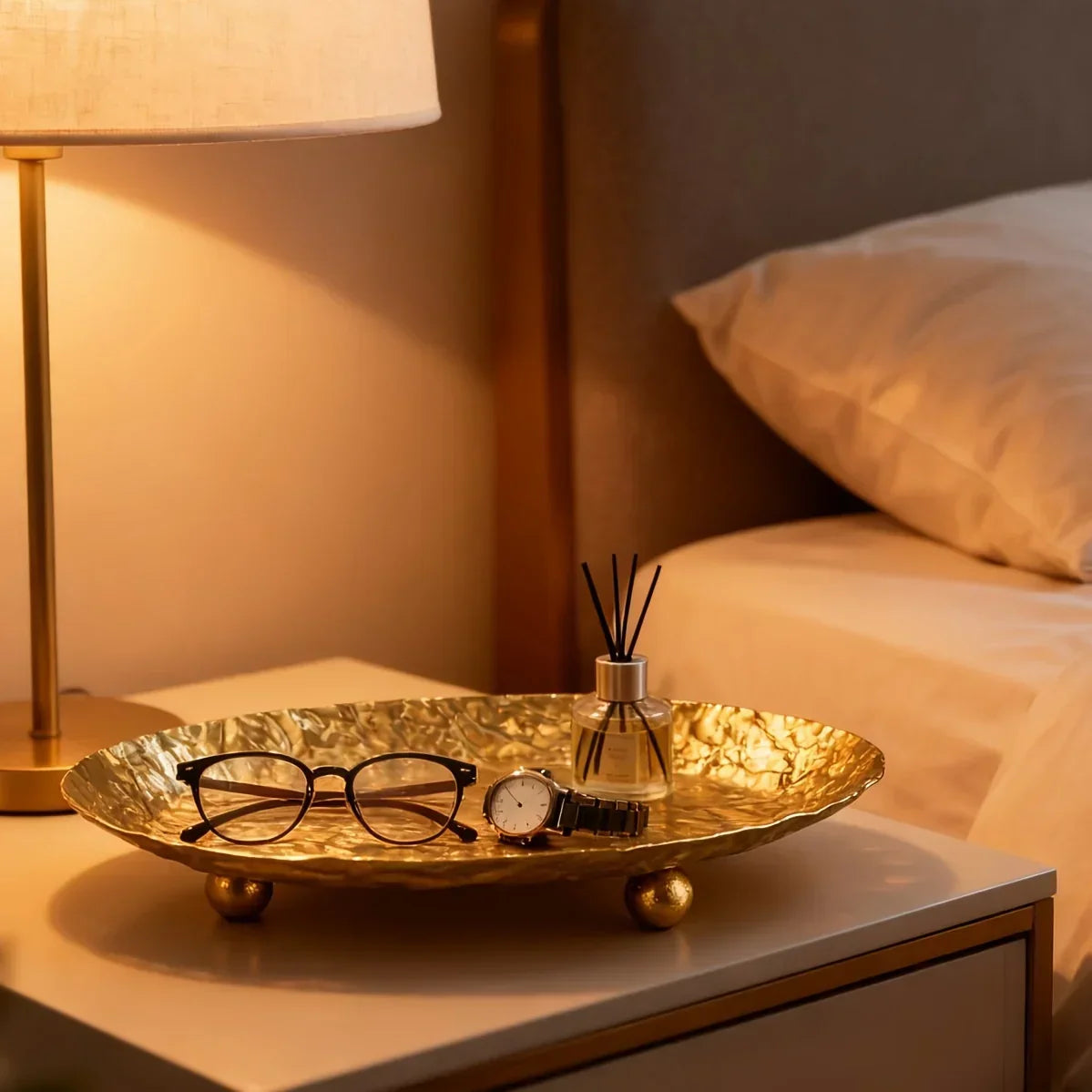 Storage Tray - Hammered Golden Metal