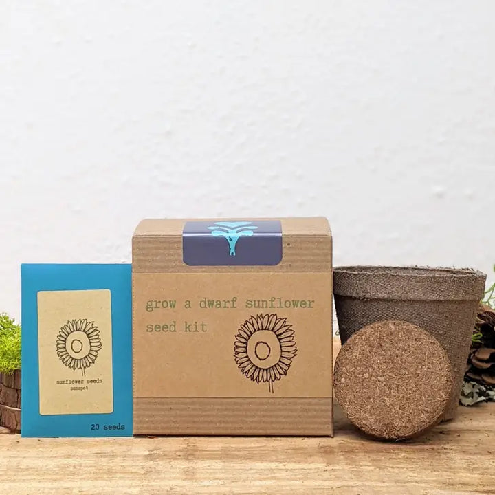 "Flower Power" Gift Box w. Dwarf Sunflower, Embroidery Kit, Meditation Cards, Soy Candle, &amp; Journal (Grow &amp; Bloom)