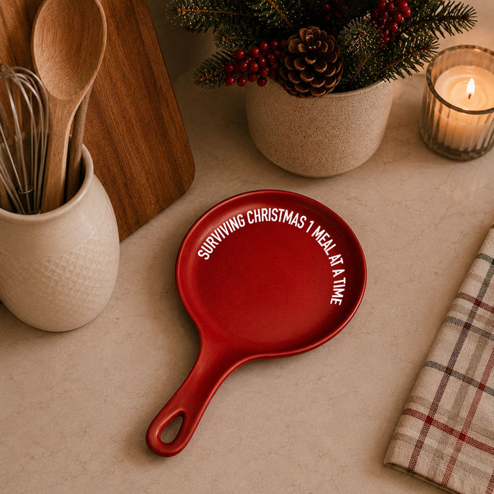 Surviving Christmas Porcelain Spoon Rest Funny Holiday Kitchen Cheeky Fun Gift