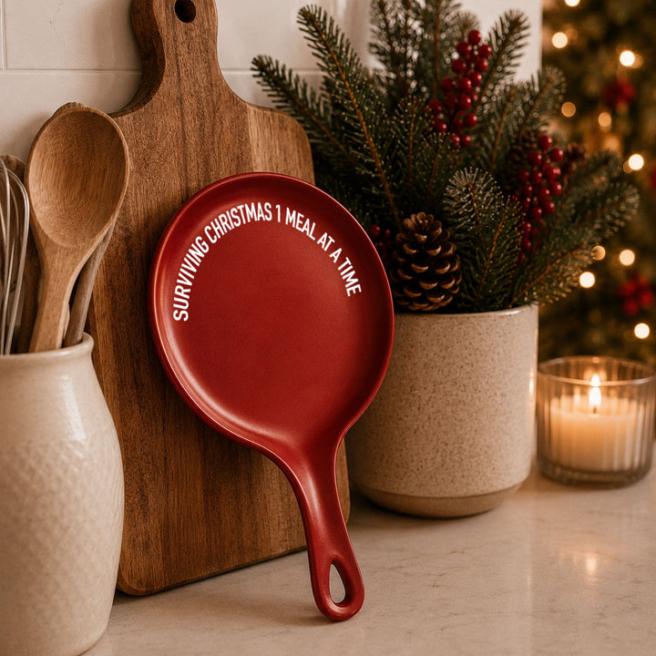 Surviving Christmas Porcelain Spoon Rest Funny Holiday Kitchen Cheeky Fun Gift
