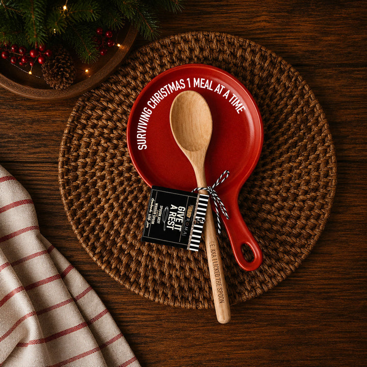 Surviving Christmas Porcelain Spoon Rest Funny Holiday Kitchen Cheeky Fun Gift