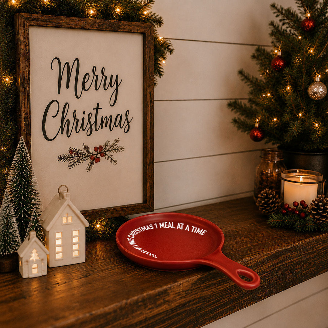 Surviving Christmas Porcelain Spoon Rest Funny Holiday Kitchen Cheeky Fun Gift