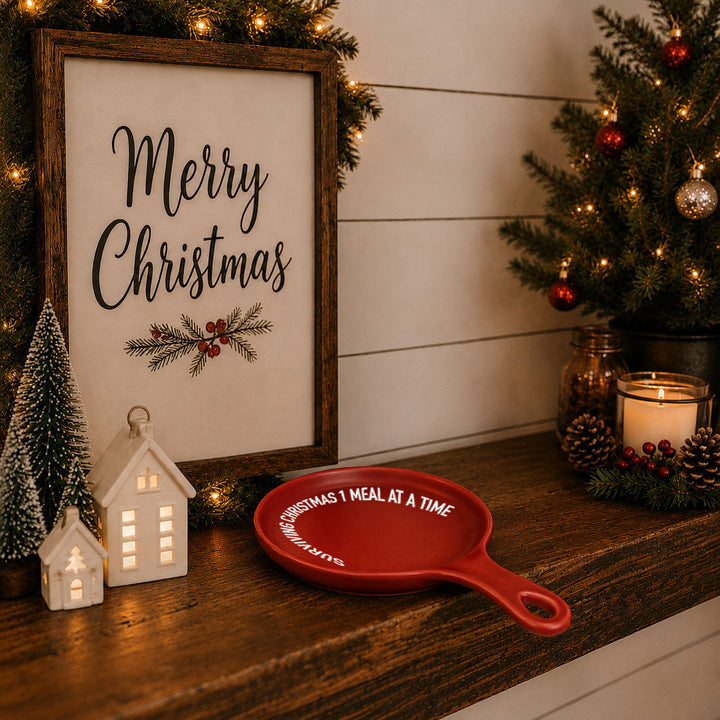 Surviving Christmas Porcelain Spoon Rest Funny Holiday Kitchen Cheeky Fun Gift