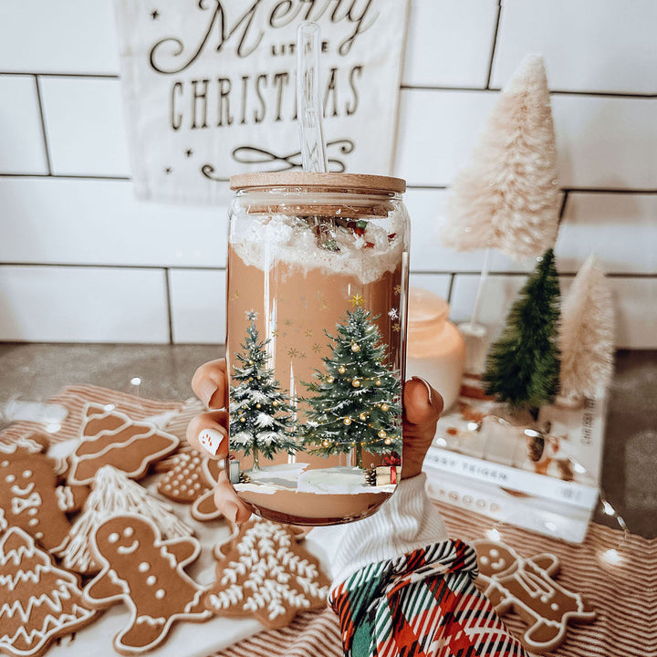Oh Christmas Tree Glass Tumbler 17oz Bamboo Lid Straw Holiday Great Holiday Gift