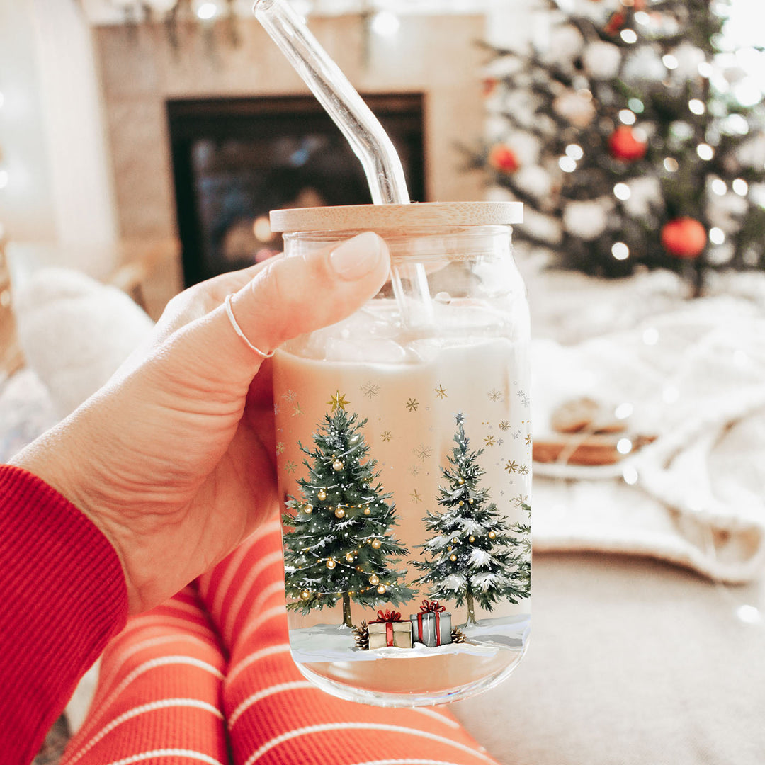 Oh Christmas Tree Glass Tumbler 17oz Bamboo Lid Straw Holiday Great Holiday Gift