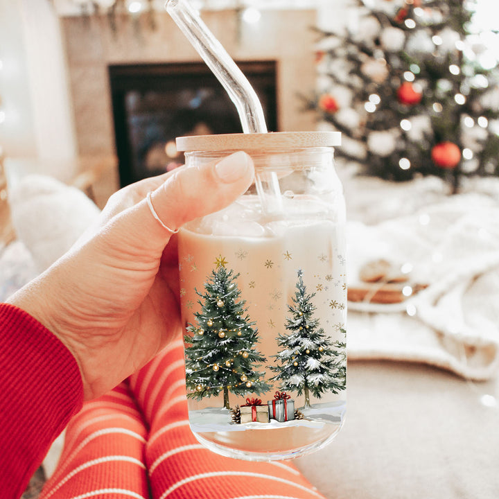 Oh Christmas Tree Glass Tumbler 17oz Bamboo Lid Straw Holiday Great Holiday Gift