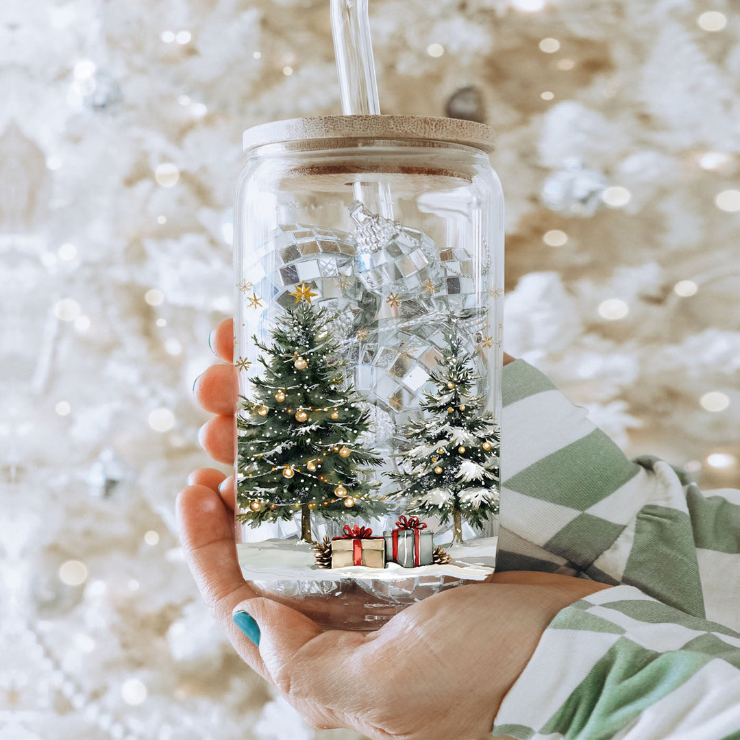 Oh Christmas Tree Glass Tumbler 17oz Bamboo Lid Straw Holiday Great Holiday Gift