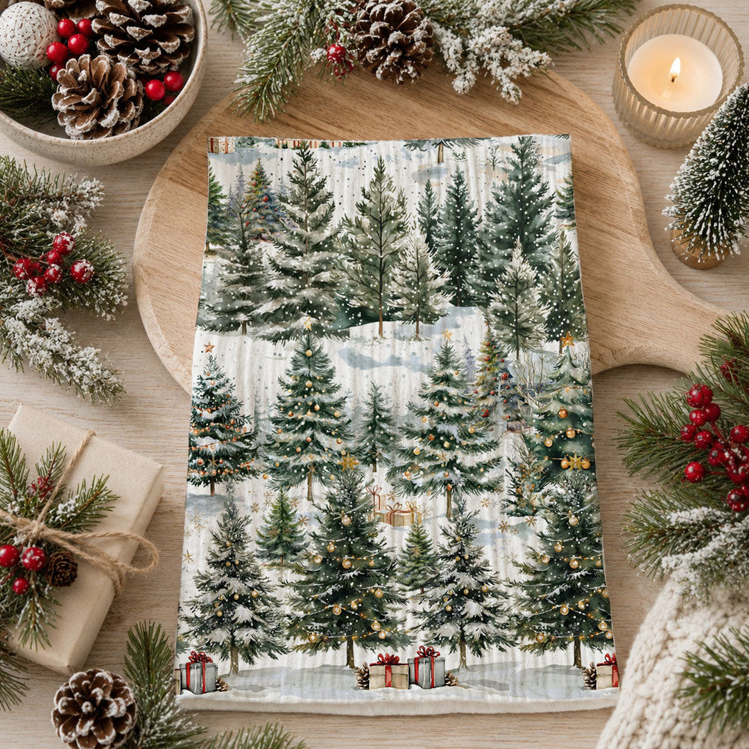 Winter Trees Christmas Kitchen Tea Towel Holiday Forest Decor Great Holiday Gift