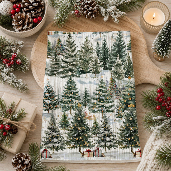 Winter Trees Christmas Kitchen Tea Towel Holiday Forest Decor Great Holiday Gift