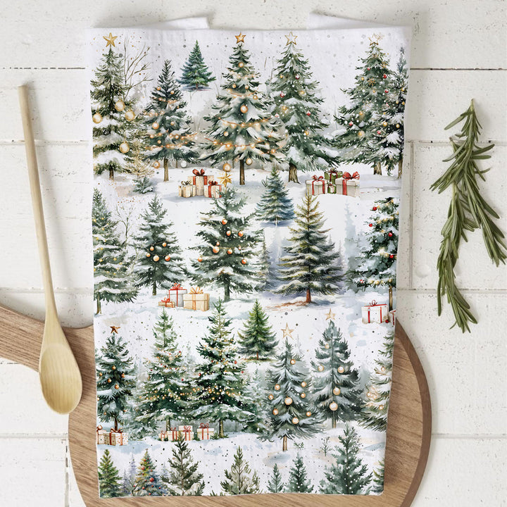 Winter Trees Christmas Kitchen Tea Towel Holiday Forest Decor Great Holiday Gift