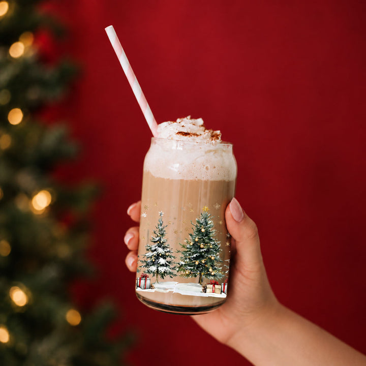 Oh Christmas Tree Glass Tumbler 17oz Bamboo Lid Straw Holiday Great Holiday Gift