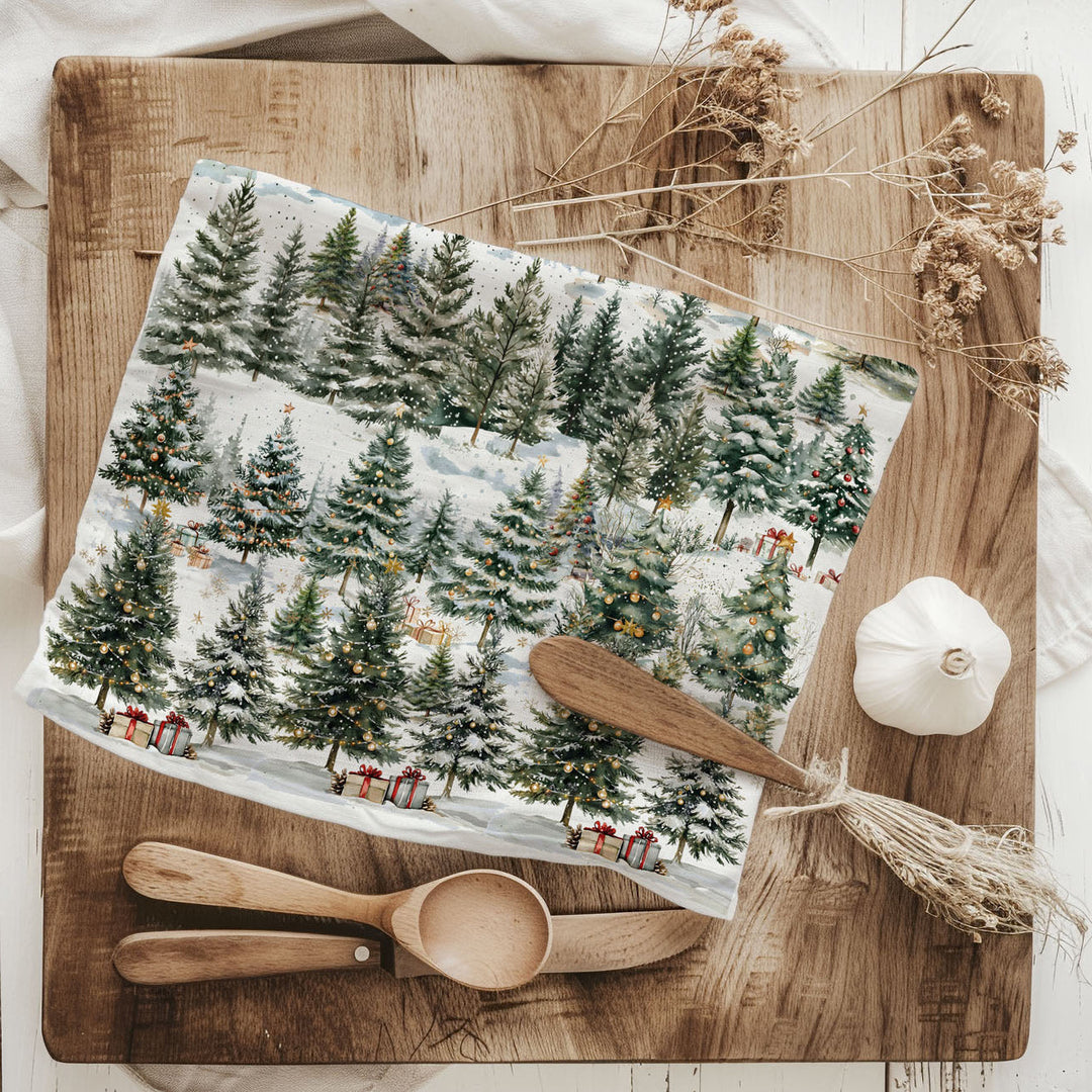 Winter Trees Christmas Kitchen Tea Towel Holiday Forest Decor Great Holiday Gift
