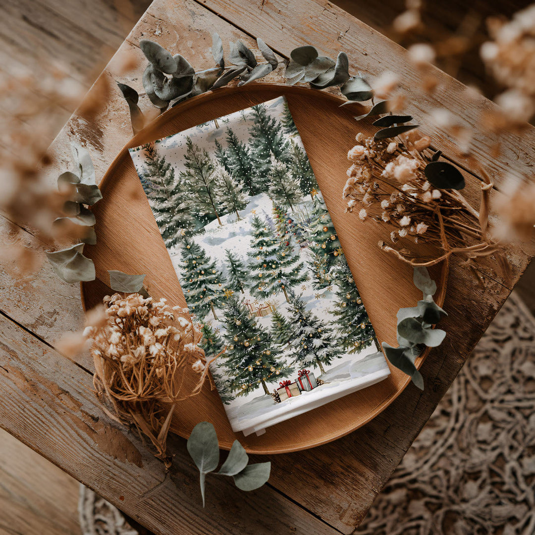 Winter Trees Christmas Kitchen Tea Towel Holiday Forest Decor Great Holiday Gift